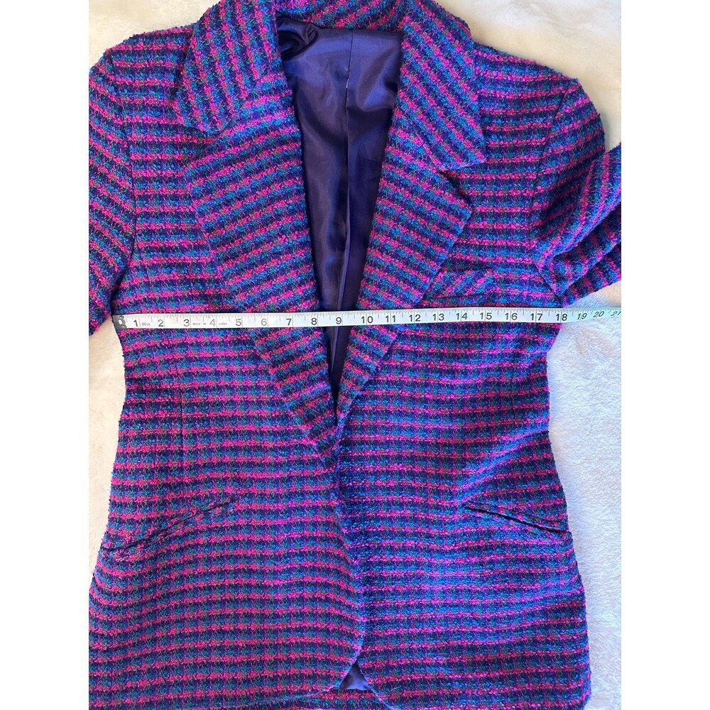 Vintage women's small tweed wool lined jacket blazer vibrant retro houndstooth - Picture 4 of 8